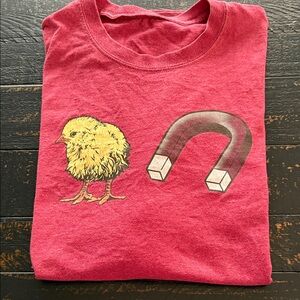 Red Graphic T-Shirt with Chick and Magnet Design